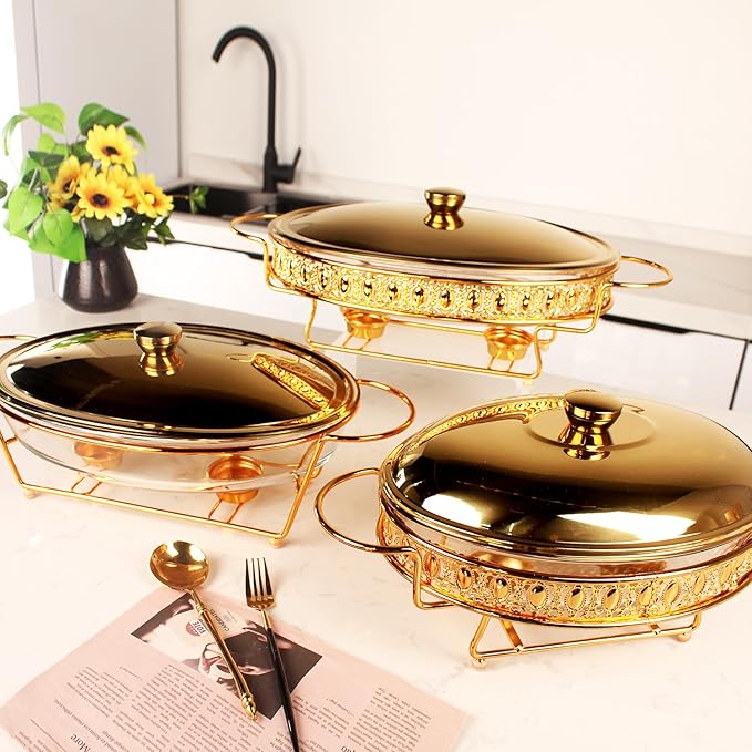 Casserole Dish 11.5" x 8" Glass Baking Dish with Stainless steel Lid and rack, Golden oval 2 Qt Baking Pan For Casserole & Lasagna, Microwave Dishwasher Freezer Oven Safe
