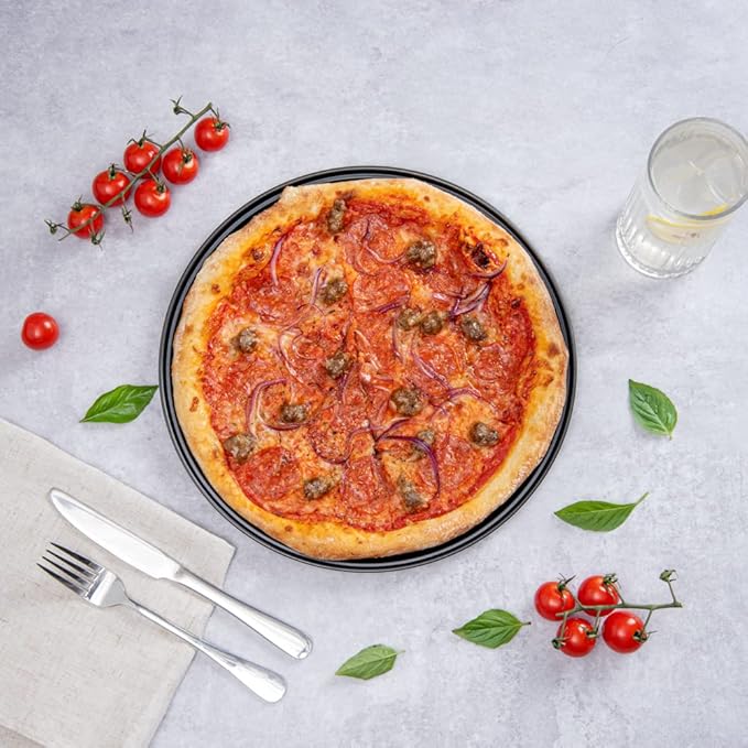 Restaurantware Met Lux 13 Inch Pizza Pan With Holes 1 Heavy-Duty Pizza Pan With Holes - Perforated Non-Stick Carbon Steel Pizza Crust Pan Keeps Pizza Fresh For Any Food Service Establishments