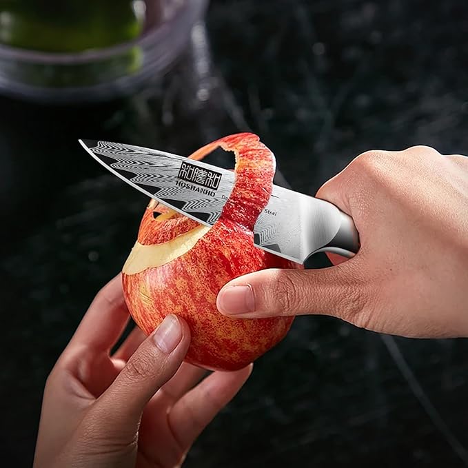 Paring Knife 3.75 Inch Small Kitchen Knife, Super Sharp Damascus Steel Fruit Knife, Multifunctional Peeling Knife for Cutting Fruit Vegetables