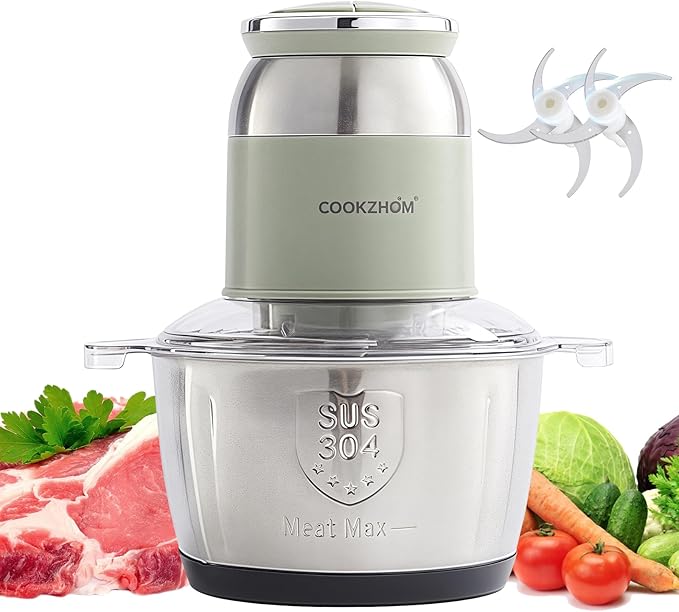 Green Food Processor,500W Electric Meat Grinder with 8 Cup Stainless Steel Bowl and 4 Sharp Blades, Food Chopper & Vegetable Chopper for home use,Meat Processor, Vegetables, Fruits and Nuts