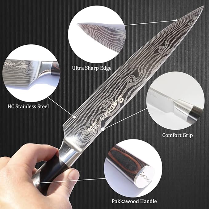 Chef Knife, Professional 8 Inch Kitchen Knife, High Carbon German Steel Ultra Sharp Knife with Ergonomic Handle, Japanese Chef's Knife Suit for Cooking & Cutting