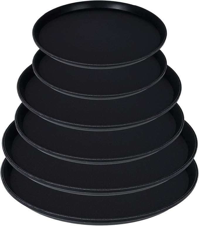 6 Pcs 16 14 11 Inch Restaurant Serving Trays Extra Large Serving Pallets Black Plastic Non Slip Round Pallets Large Food Crawfish Server Trays for Home Restaurant Kitchen Cafeteria Bar Hotel
