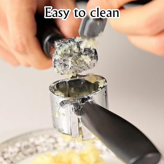 Garlic Press Mincer, Crusher Set with Removable Chamber - Ergonomic Handle, Dishwasher Safe, Easy to Clean for Kitchen, Cooking, Restaurants