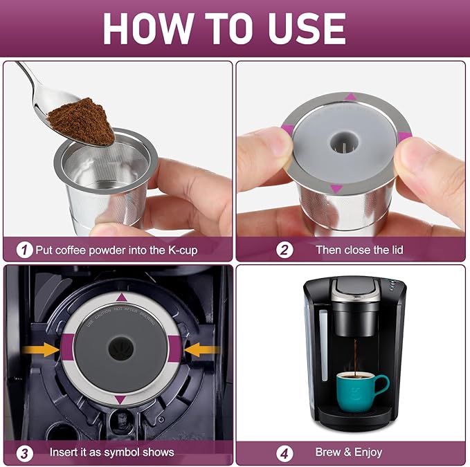 Reusable K Cups, Universal stainless steel Reusable Coffee Pods, Refillable Single K Cups for K 2.0 and 1.0 Coffee Makers (2-PACK)