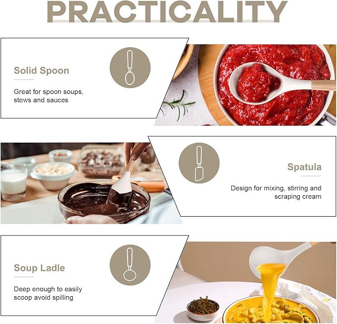 P&P CHEF Cooking Utensils Set, 6 PCS Kitchen Utensils with Wooden Handle, Silicone Spatula for Nonstick Cookware, Easy Clean & Non-toxic, Khaki