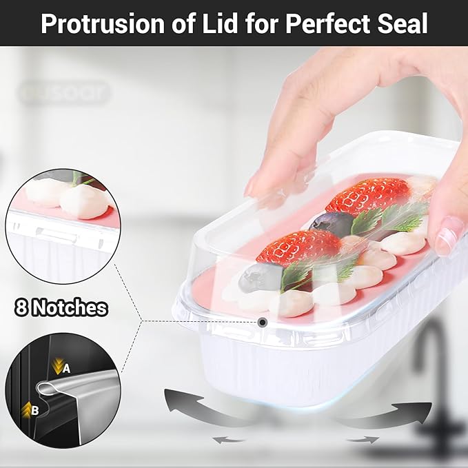 EUSOAR Disposable Ramekins, 50pcs 6.8oz White Mini Cake Loaf Pans with Lids, Aluminum Foil Ramekins Muffin Liners Baking Cups Containers Holders Creme Brulee Tins for Birthday Wedding Party