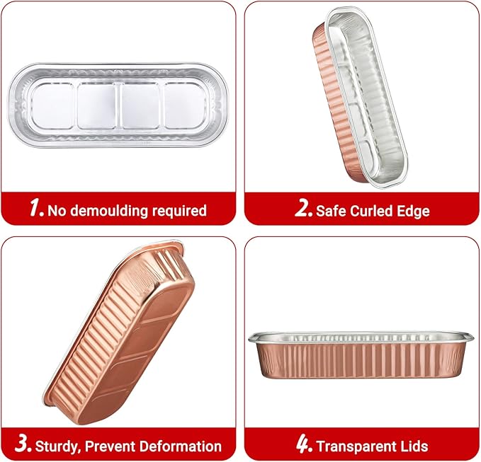 EUSOAR Dessert Cups with Lids, 50pcs 6.8oz 6.5"x2.5"x1.2" Aluminum Foil Baking Cups Mini Loaf Pans Tin Disposable, Ramekins Containers Wrappers Cheesecake Creme Brulee for Party Gathering