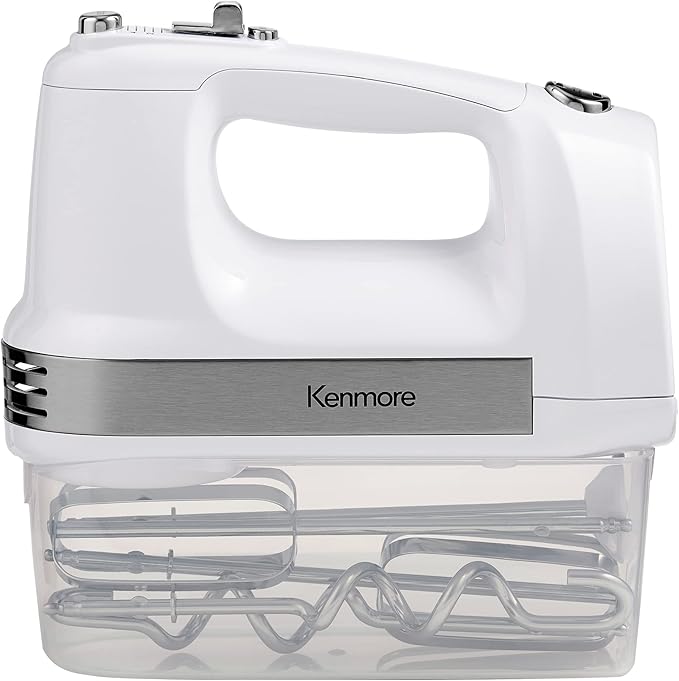 Kenmore Electric Hand Mixer - Case Batidora De Mano Kitchen 5 Speed Handheld Blender With Whisk, Beater, Dough Hook, Attachments Storage, Turbo Boost, Appliance For Cake Mix, Eggs, Whipping Cream