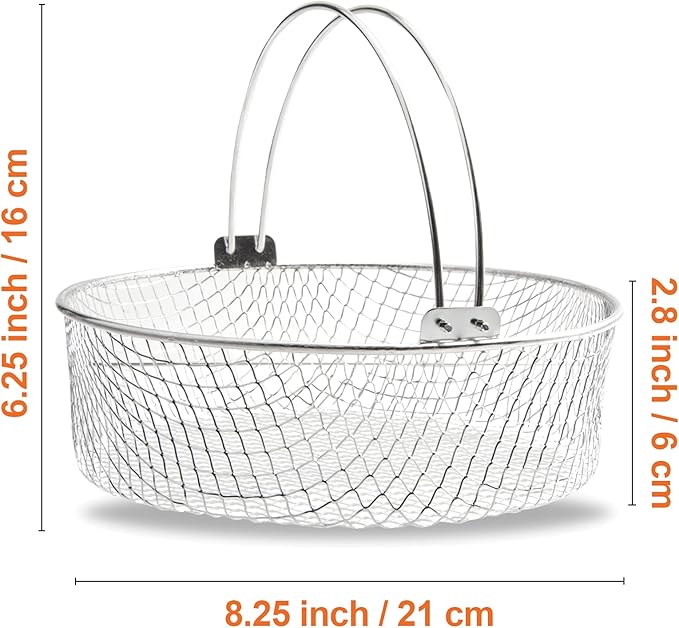 Air Fryer Basket, Steamer Basket for Instant Pot, 304 Stainless Steel Mesh Basket for Instant 6Qt 8Qt Air Fryer, Air Fryer Accessory 8 inch Basket with Handle