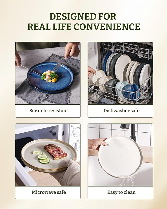 famiware Star Dinner Plates for 6, 10 inches Plate Set, Scratch Resistant, Stoneware Dinnerware, Kitchen Modern Rustic Serving Dishes, Cappuccino White