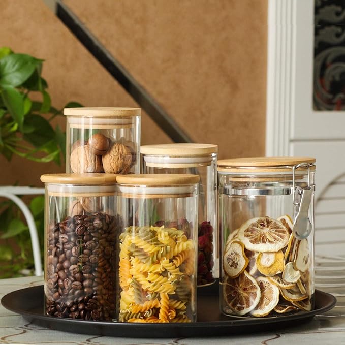 Glass Storage Jar,Coffee Bean & Kitchen Food Container (48.00, Round, 2, 2PACK 48 OZ)