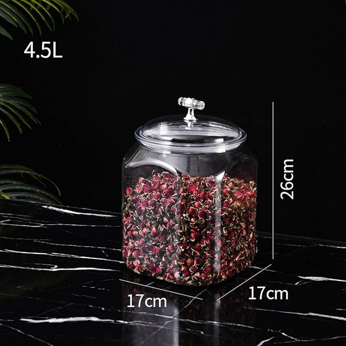 152oz Plastic Food Storage Jar with Airtight Seal Lid, Square Kitchen Counter Container for Cookies, Candy, Pasta, Dry Goods for Pantry Organization,4.5L