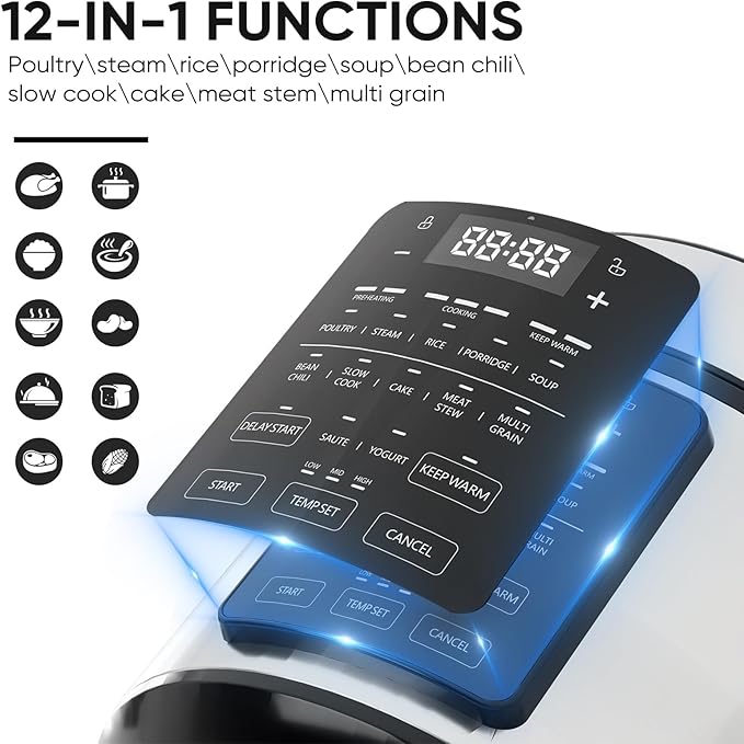 DUMOS 12-in-1 Electric Pressure Cooker 6 QT Stainless Steel Multi Cooker Electric for Pressure, Rice, Steamer, Yogurt Maker, Slow Cook,Meat Stew, Cake, Porridge, Multigrain, Sliver