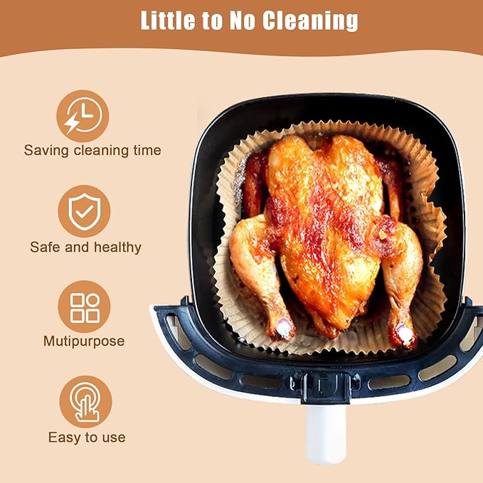 Air Fryer Liners Disposable, 100PCS Non-stick Disposable Airfryer Liners, 8 Inch Unbleached Parchment Paper, Round Air Fryer Paper Liners for 5-8QT Air Fryer, Baking, Roasting Microwave