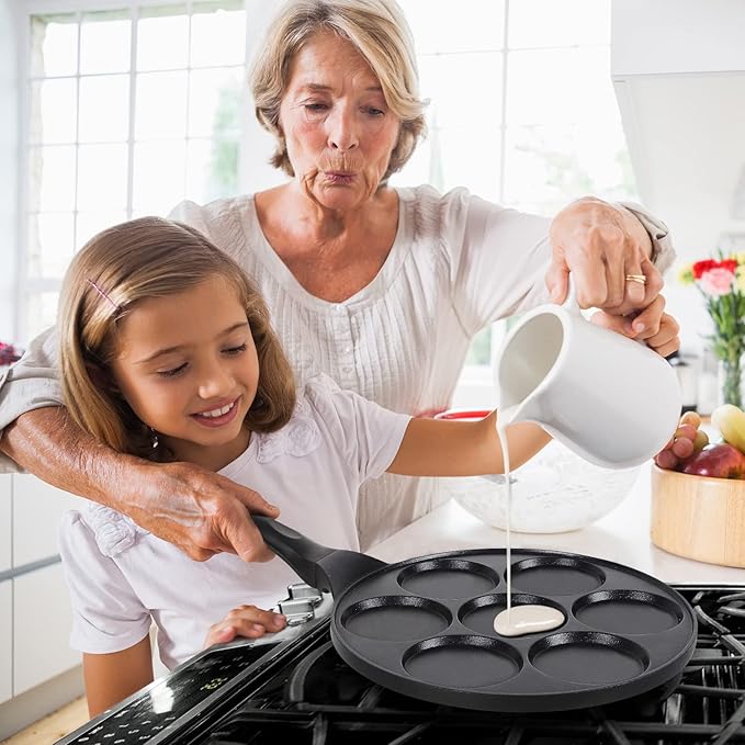 Nonstick Pancake Pan Pancake Griddle With 7-mold Design Mini Pancake Maker With PFOA Free Coating-Black