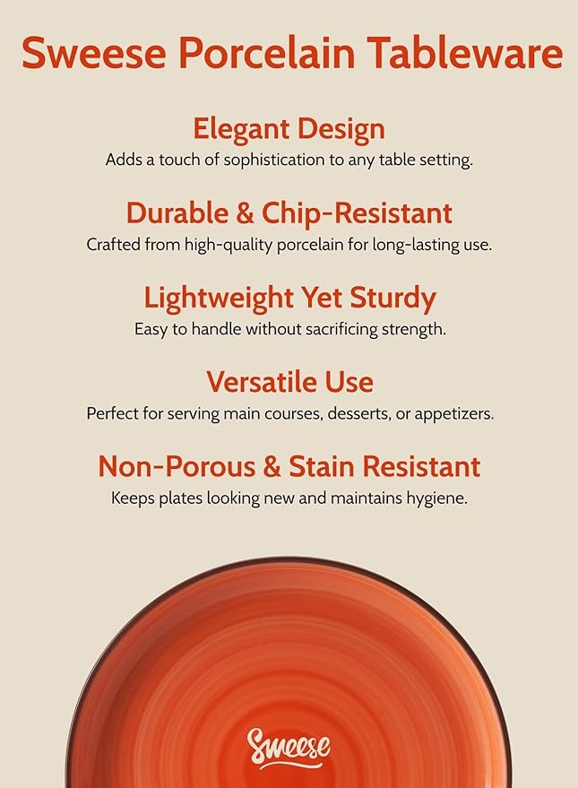 Sweese 7.4 Inch Porcelain Dessert Plates - Round Salad/Appetizer Plate Set, Microwave Dishwasher Safe, 6 Pack, Vibrant Colors