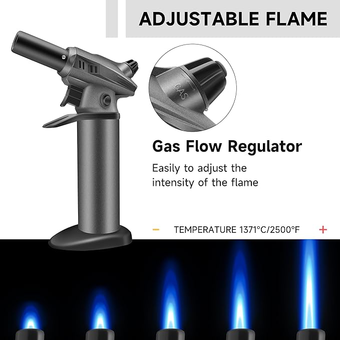 Butane Torch Blow Torch Creme Brulee Torch Refillable Butane Torch Lighter Kitchen Torch Cooking Torch for Food Baking Crafts BBQ Creme Brule(Safety Lock & Adjustable Flame)