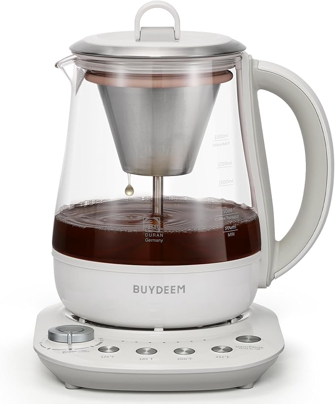 BUYDEEM K1563 Tea Maker, Electric Kettle for Coffee and Tea Brewer with 6 Flavor Controls, 4 Temperature Settings, 8 Hours Keep Warm, 1.5L