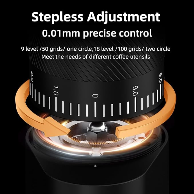 Electric Espresso Grinder - One-Touch Coffee Bean Grinder with Magnetic Dosing Cup and Air-Blowing, Stepless Adjustment Burr Coffee Grinder, Compact & Quiet for Home Office Use