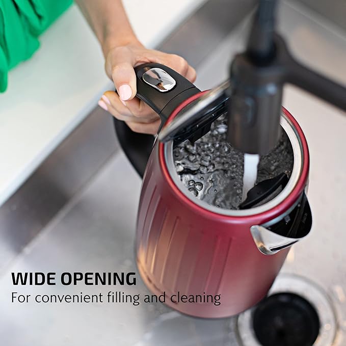 OVENTE Electric Kettle, 1.7L Stainless Steel Fast Boiling Water Heater with 1750W Power, BPA Free & Cordless Body, Auto Shut-Off, Boil-Dry Protection, Indicator Light & Removable Filter, Maroon KS711M