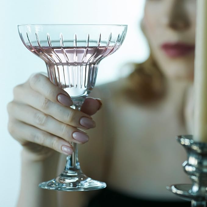 Margarita Glasses with Stem - Crystal Glassware for Bar - Aqua Rim Margarita Glass - Modern Bar Glass for Martini, Cocktail, Water, Wine, Mixing Cocktails, Gin and Tonic Glasses - Set of 2 - 10 oz