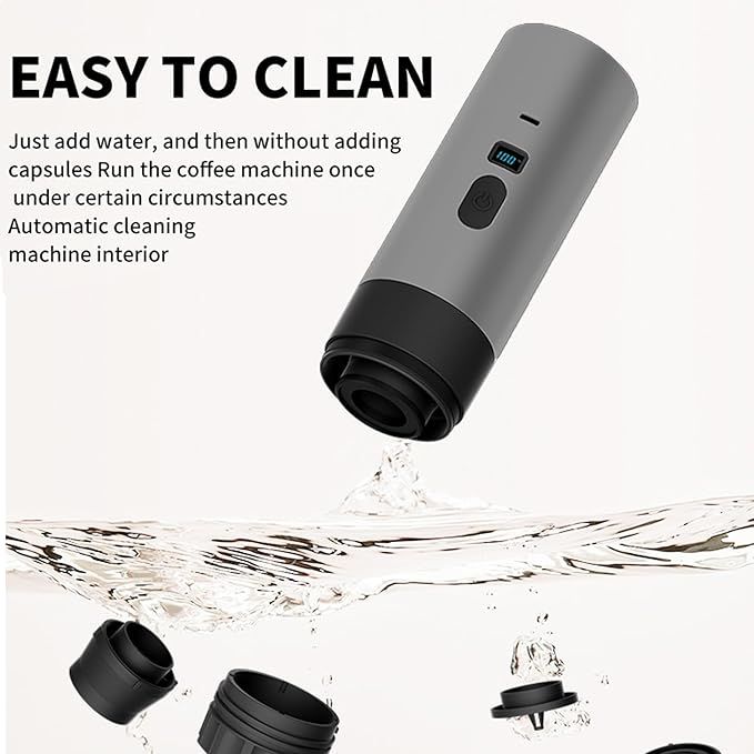 Portable Coffee Maker Espresso Machine for Travel Nano Car Coffee Maker Compatible with Ground Coffee & Capsule for RV, Hiking Camping Office, Travel Espresso Maker Electric Gray