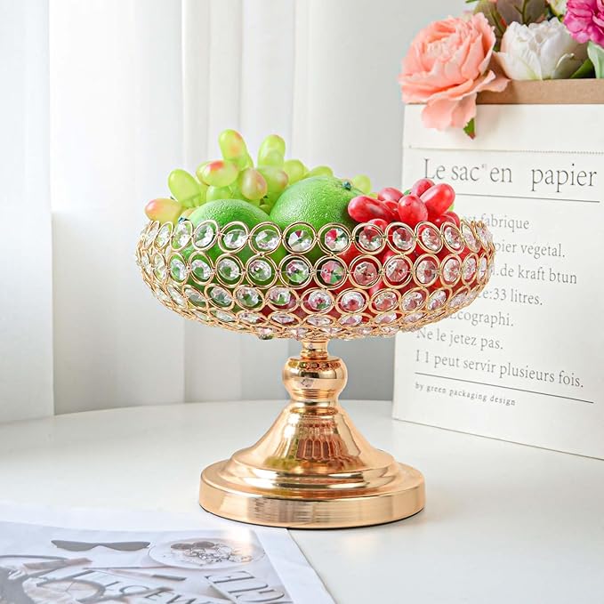 Crystal Fruit and Dessert Bowl Set, Elegant Centerpiece for Party Table (Golden, Bowl Shaped, 2 Pcs)
