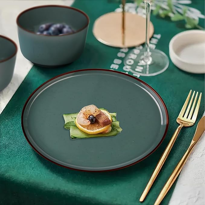 12-Piece Melamine Dinnerware Sets – Unbreakable Plates & Bowls Sets for Outdoor, Camping, Picnic, Party – Durable Dishware Sets, Lightweight & Shatterproof (Dusty Teal)