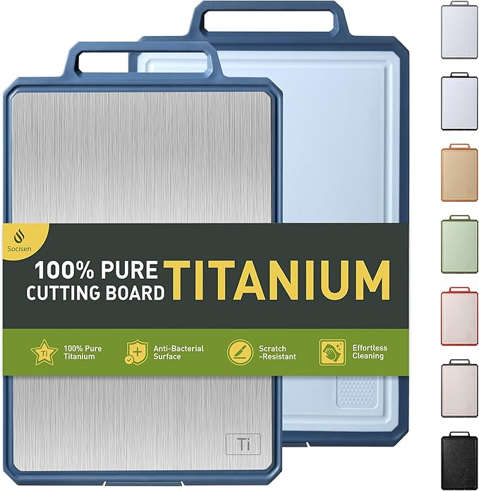 Titanium Cutting Boards for Kitchen Chopping Board with Handle Large Big Small Kitchen Meat Butcher Block Double Sided Pure Titanium and Wheat Straw PP Not Wood Bamboo Plastic Teak Morandi Blue
