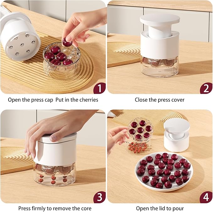 Cherry Pitter Multiple, Push Type Cherry Corer Multiple, Kitchen Cherry Jam 7 Holes Multi Pitter Tool, 7-in-1 Cherry Seed Remover Quick Portable Cherry Pitting Tool (White)