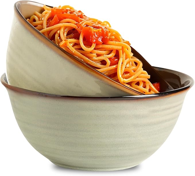 MEKY 84oz Ceramic Serving Bowls,9 In Large Mixing Bowls for Kitchen Prep, Baking, Salad, Pasta, Ramen, Microwave & Dishwasher Safe, Scratch-Resistant, Set of 2, Brown
