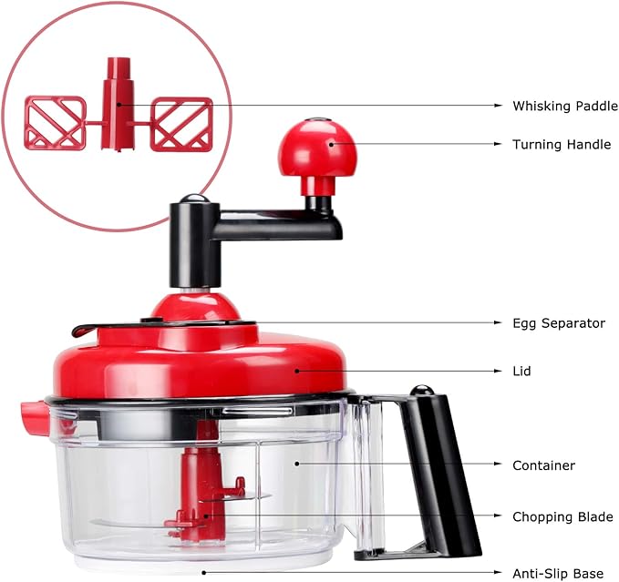 Cambom Manual Food Chopper Vegetable Chopper Hand Food Processor, Mixer, Blender, Whipper, Egg White Separator, Mincer, Grinder, Dicer with Clear Container 1200ml BPA Free Strong