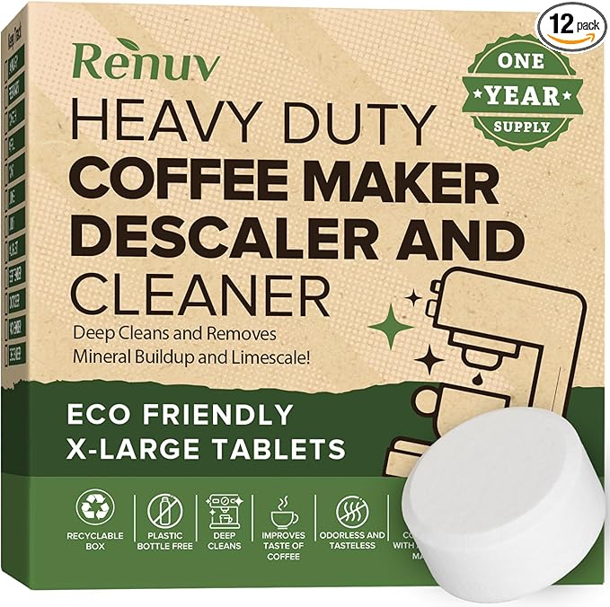Coffee Maker Cleaner & Descaler Tablets, 12 Uses for Keurig, Ninja, Breville, Delonghi, Nespresso, Miele, Jura, Mr Coffee, Cuisinart Descaling Solution for Coffee Pot Maker & Espresso Machines