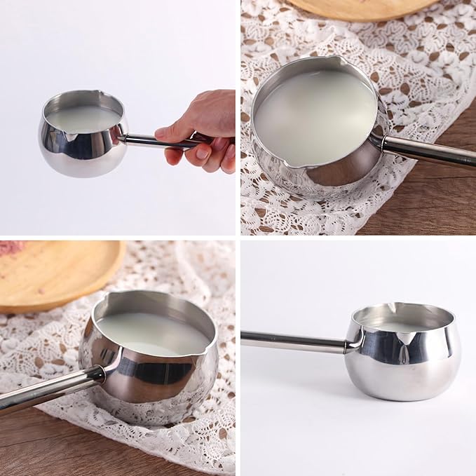 IMEEA Mini Butter Warmer Pot with Long Handle Induction Milk Warmer Pot Small Saucepan SUS304 Tri-Ply Stainless Steel (10oz/300ml)