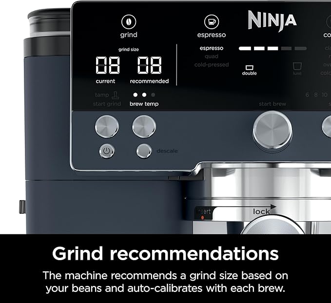 Ninja Luxe Café Premier Series, Espresso Machine, Drip Coffee Maker & Rapid Cold Brew, Integrated Grinder, Assisted Tamper, Hands-Free Frother, for Cappuccinos & Lattes, Cyberspace, ES601CY