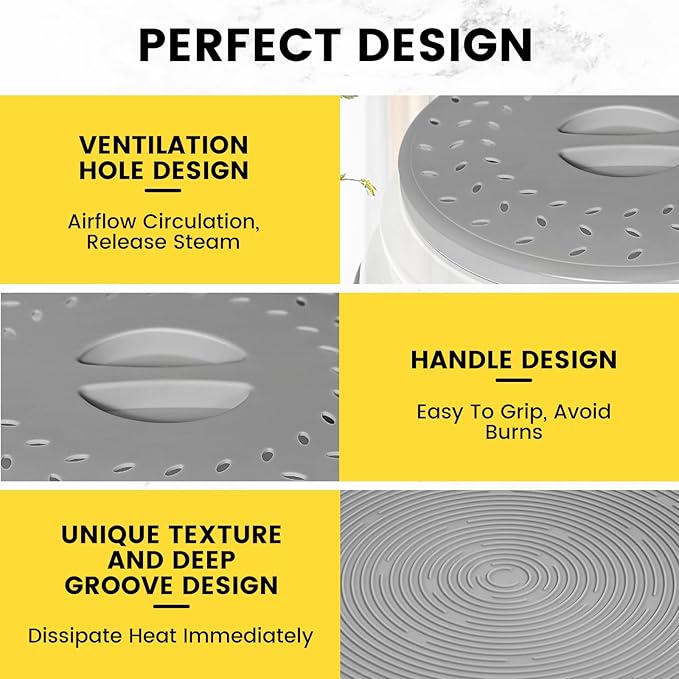 2 In 1 Microwave Splatter Cover & Silicone Mat, Vented Collapsible Microwave Cover for Food, Splatter Guard Dish Plate Lid, Kitchen Colander, 10 Inch Round Silicone Trivet Mat (Grey)