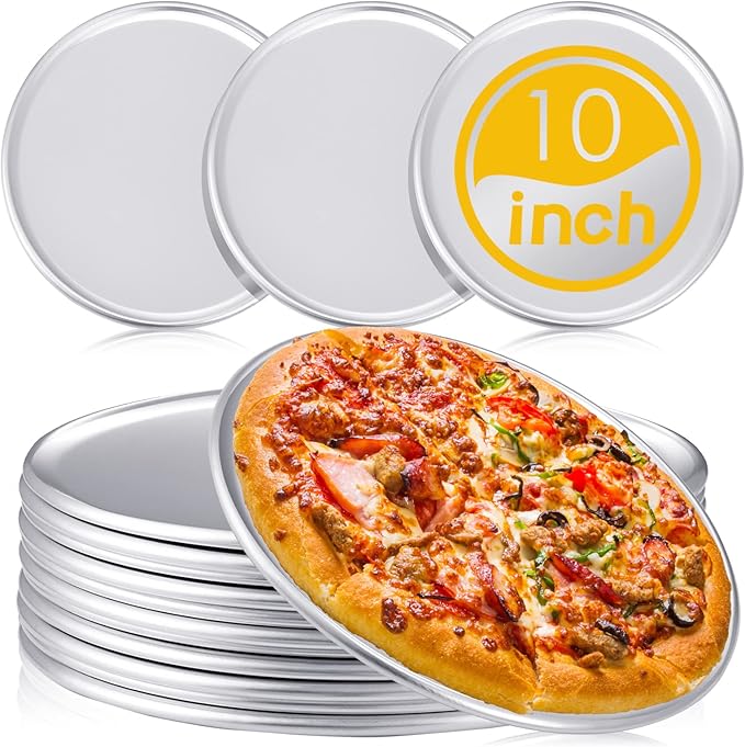 12 Pieces Pizza Pan Bulk Restaurant Aluminum Pizza Pan Set Round Pie Cake Plate Rust Free Cake Tray for Oven Baking Home Kitchen Restaurant Easy Clean(10 Inch)