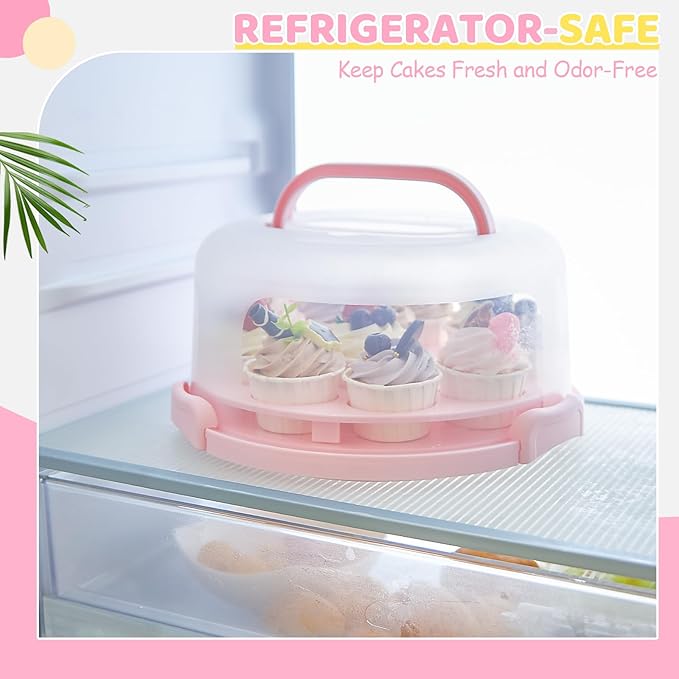 Ohuhu Cake Carrier, BPA-Free Cake Holder Storage Container Cupcake Carrier Keeper - Cake Stand with Lid 2 Handles Portable Round Two Sided Base for Cookies Nuts Fruits for 10 inch Cake Perfect Gifts