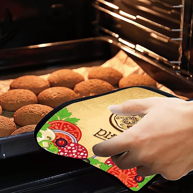 Vintage Pizza Pot Holders Set of 2 Kitchen Heat Resistant Potholders for Microwave Cooking Baking Oven End Dishes and BBQ Gifts for Women