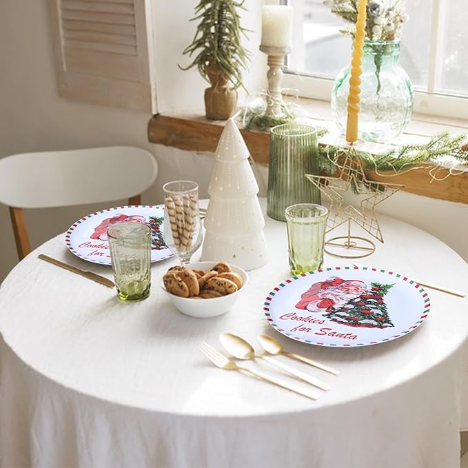 10-Inch Christmas Melamine Dinner Plates, 12-Piece Dishes Set, Lightweight & Stackable for Holidays& Decor Party plates, Ideal for Salad,Dessert,Fruit and Cakes