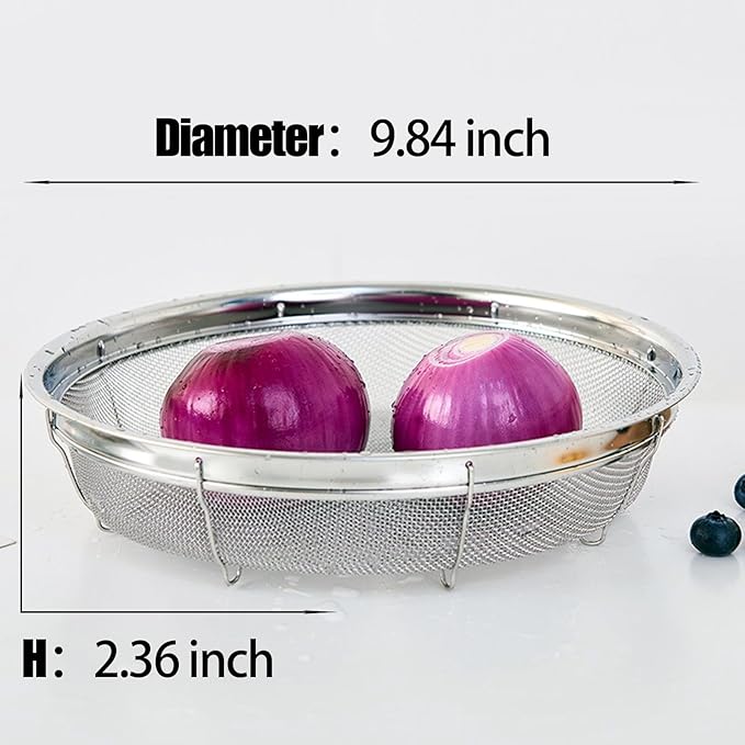 Fine Mesh Strainer for Kitchen, Stainless Steel Colander Bowl for Pasta, Rice, Fruit, Metal Net Baskets with Resting Base - Strain, Drain, Rinse (Diameter 9.84 inch)