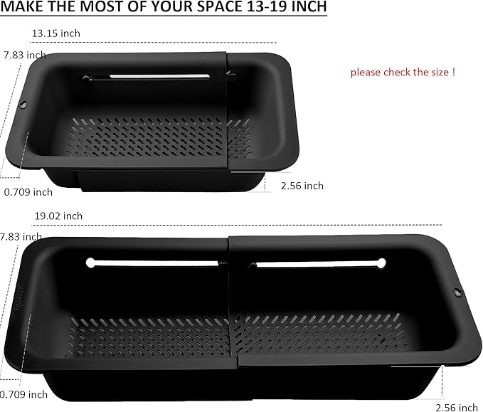 LASSHSWA Collapsible Colander and Strainer for Kitchen, Over the Sink Strainer Basket for Kitchen, Fruit Pasta Food Strainer Expandable Plastic Colander with A Sink Drain Strainer Stainless Steel