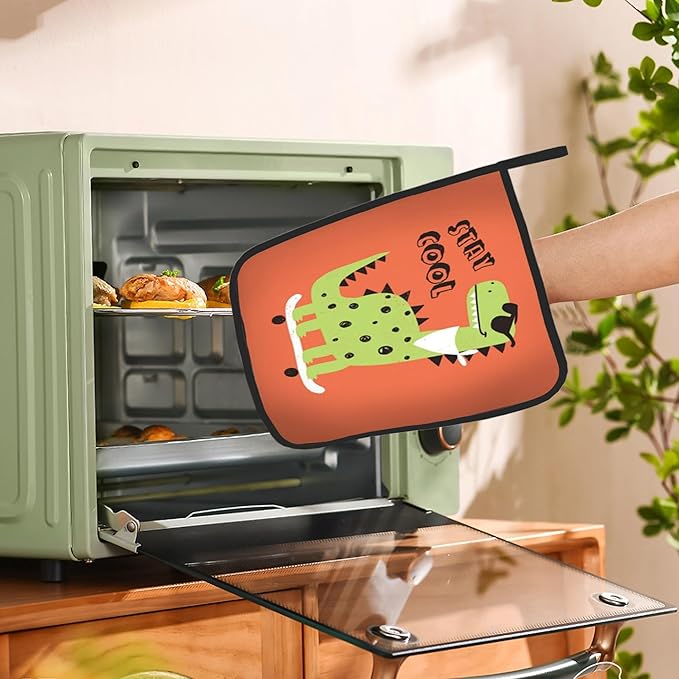 2 Pack Dino Pot Holders for Kitchen Heat Resistant, Cute Dinosaur Potholders for Kitchens Washable for Cooking & Baking & Microwave