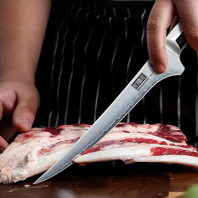 Fillet Knife 7 Inch, Japanese High-carbon Steel Boning Knife for Meat Chicken Cutting, Razor Sharp Fish Fillet Knives with Ergonomic Red Sandalawooden Handle