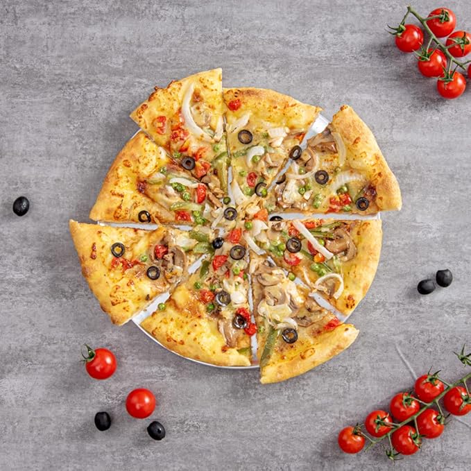 Restaurantware Met Lux 12 Inch Commercial Pizza Pan 1 Coupe Style Pizza Cooking Tray - Heavy-Duty 18-Gauge Aluminum Round Baking Tray Oven-Baking For Pizzas & More (Pack of 3)