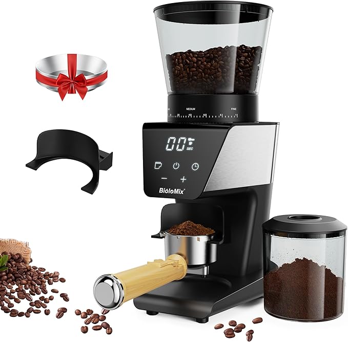 BioloMix Electric Coffee Grinder, Conical Burr Grinder with 30 Precise Grind Settings, LCD Touchscreen, Anti-Static Technology, for Espresso, French Press,1-12 Cups, Black
