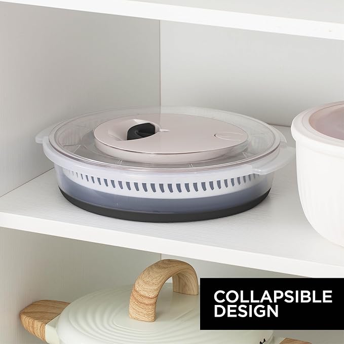 COOK WITH COLOR Collapsible Salad Spinner - 4 QT Space Saving Lettuce Dryer with Folding Collapsible Colander Great for Washing and Drying Fruit and Vegetables (Black)