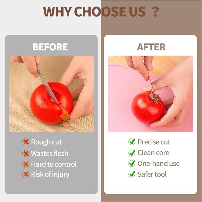 8 PCS Tomato Corer Strawberry Huller Tool,Strawberry Stem Remover,Stainless Steel Fruit Stem Remover for Tomato,Vegetable and Fruit Corers,Perfect for Kitchen