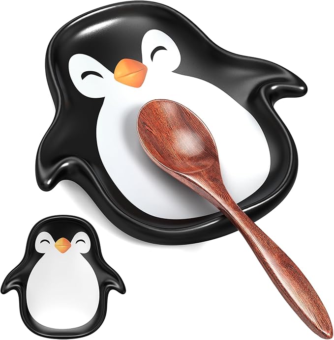 Penguin Spoon Rest for Stove Top – Ceramic Utensil Holder for Kitchen Counter – Cute Cooking Spoon Rest, Spatula Holder, Snack Dish – Unique Kitchen Gift for Holidays, Housewarming
