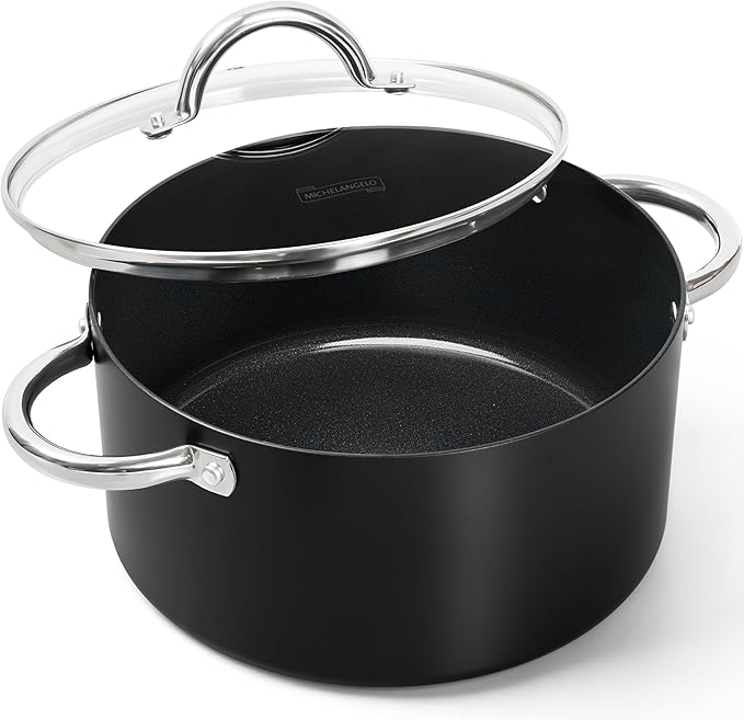 MICHELANGELO Stock Pot with Lid, Nonstick Cooking Pot, 5 Quart Soup Pot with Lid, Non Stick Pots with Stainless Steel Handle, Induction Compatible, Black